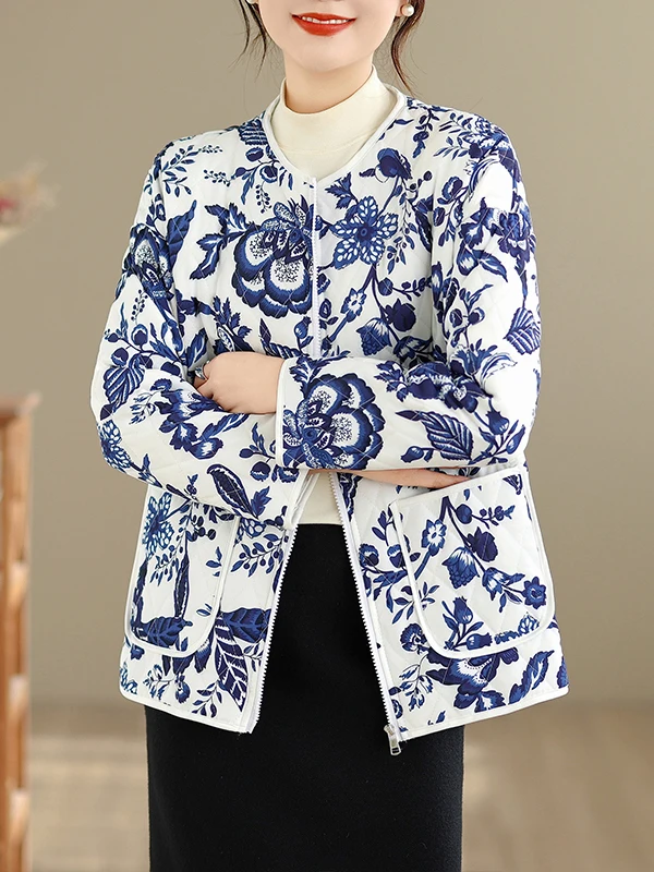 

Thiened Chinese Sle Printed Cotton Jaet Women's Winter Coat with Cotton Sandwich Faionable Warm Small Cotton irt