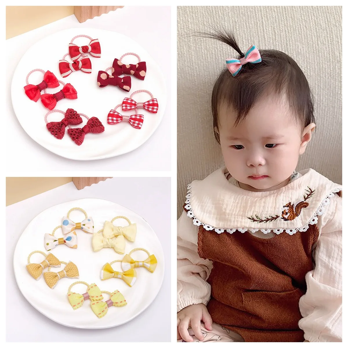 

10pcs/set Small Fresh Print Girls Hair Ties Bows Elastic Rubber Band Hair Rope Gum Scrunchies Children Hair Accessories