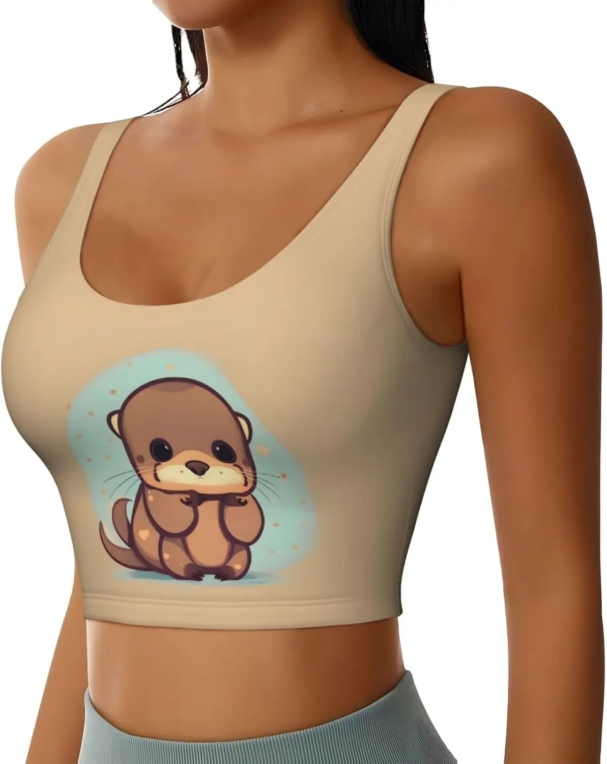 かわいいカワウソプリントのスポーツベスト、女性用、柔らかく通気性があり、フィットネスやカジュアルウェアに最適です。