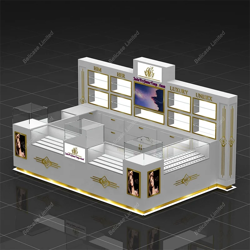 

Customized. Modern Luxury showcase perfume kiosk shopping mall store display fixture