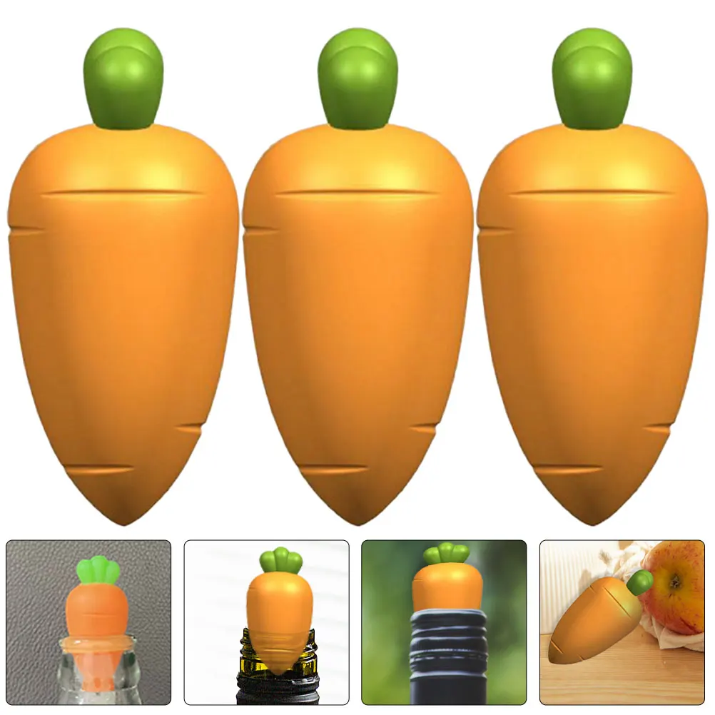 

3 Pcs Silicone Bottle Stoppers Cute Carrot Shape Safe Non Rust Whiskey Seal Tool Plugs Decor