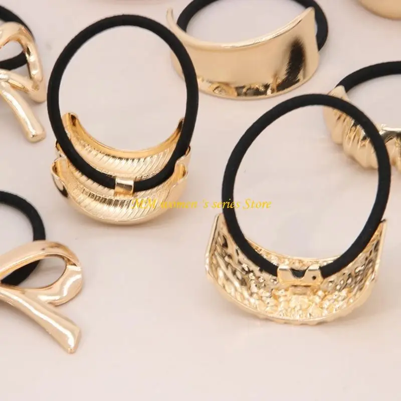 

Q39C Gold and Silver Metal Hair Ties for Women Elegant Ponytail Cuffs Hair Accesories