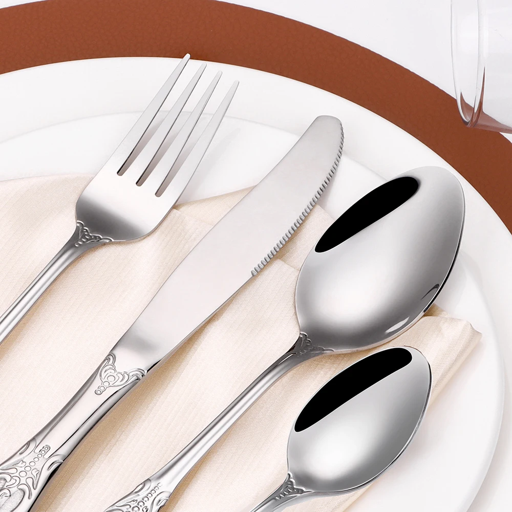 6/24/30 Pieces Sliver Cutlery Set Stainless Steel Tableware Western Luxury Dinner Set Mirror Elegant Knife Fork Spoon Flatware