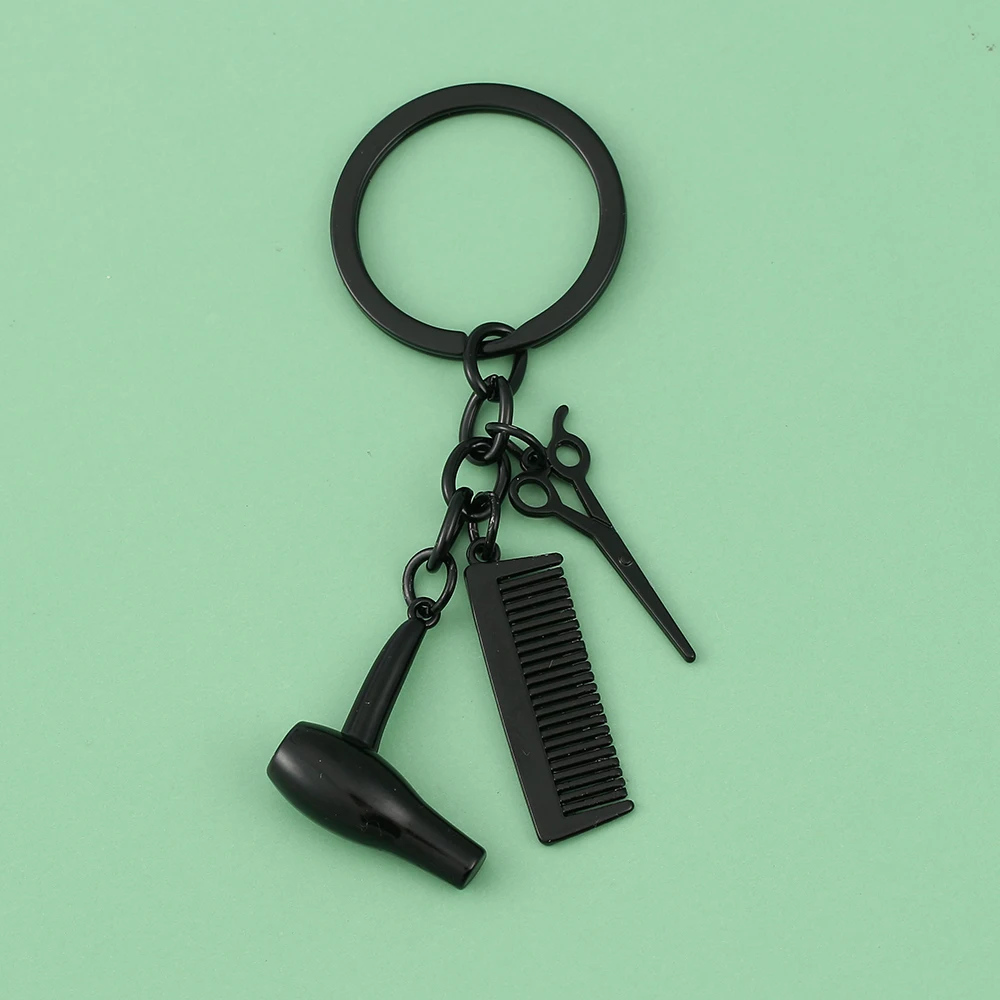 Fashion Creative Key Chain Hair Dryer Scissor Comb Shape Pendant Key Ring Men Women Gold Silver Color Metal Car Key Holder Gifts