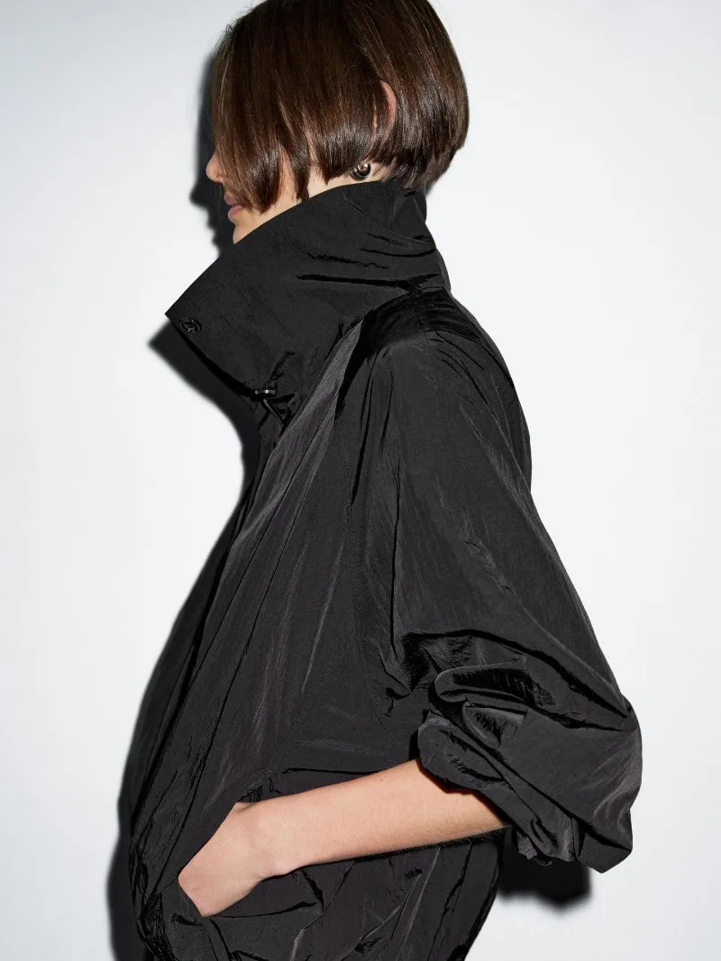 سترات منفوخة صلبة غير رسمية بياقة واقفة وأكمام طويلة وسحاب واحد الصدر معاطف فضفاضة ملابس خروج نسائية عصرية ملابس خارجية