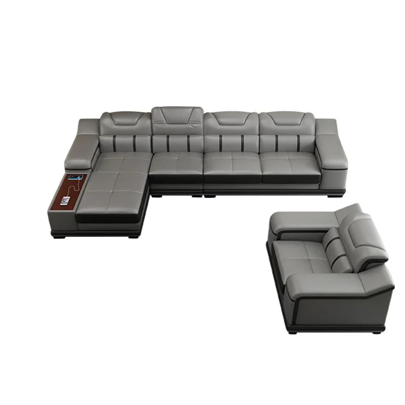 #Smart L-Shaped Microfiber Leather Sectional Sofa Set with Bluetooth Speaker Wireless Charging Customizable Living Room