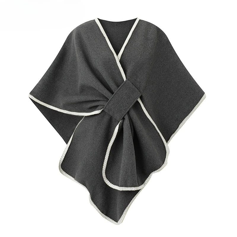 elegant-knotted-cape-shawl-for-women-contrast-trim-polyester-poncho-wrap-soft-warm-outerwear-for-winter-daily-office-travel