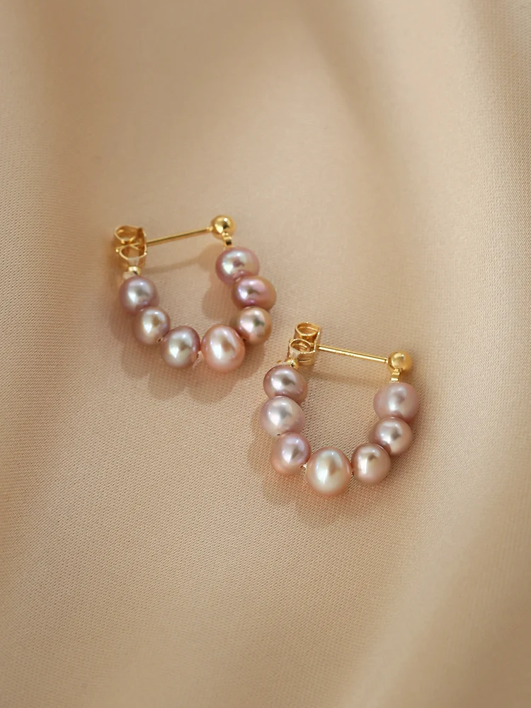 

Серьги-гвоздики Lii Ji с настоящим жемчугом, розового и фиолетового цвета, стерлинговое серебро 925 пробы, позолоченные 18 карат, модные женские серьги