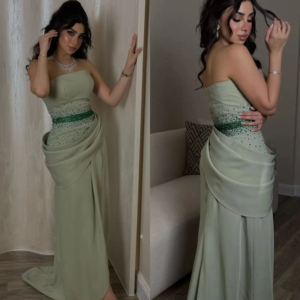 

Customized Exquisite Sleeveless Mermaid Evening Dress Charming Ruched Prom Dress Sexy High Split Party Gown вечернее п