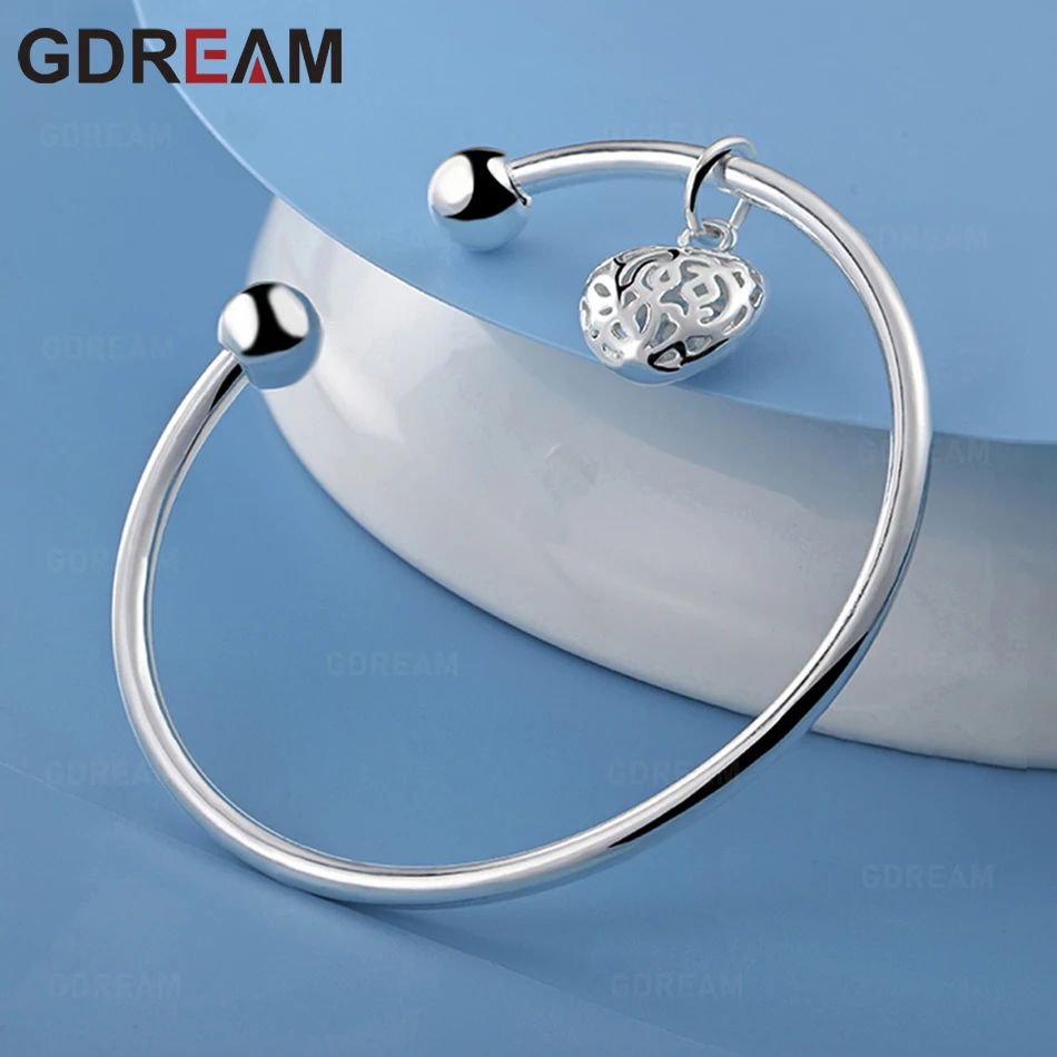 

GDREAM 925 Sterling Silver Heart-Shaped Openwork Pendant Bangle - A Unique Gift For Women, Versatile For Events And Jewelry