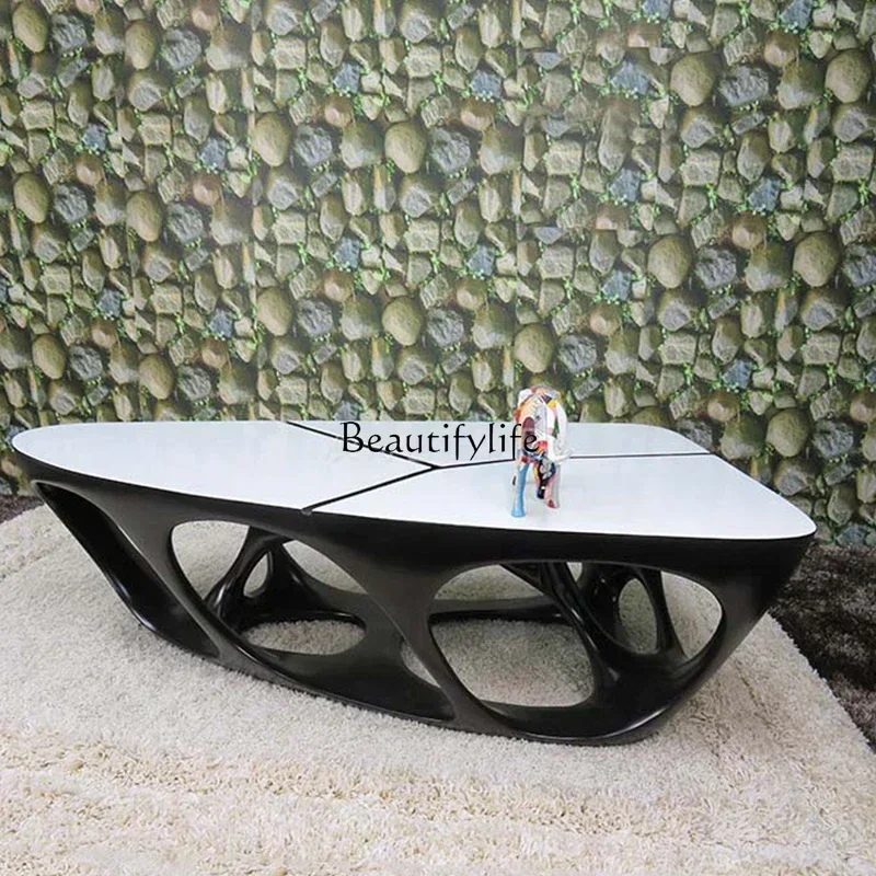 

D06Polygonal crack hollow coffee table fiberglass plastic modeling hotel model room villa outdoor side table