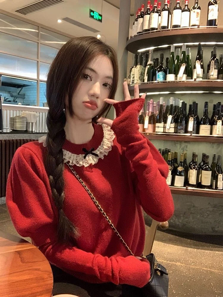 

Detachable Sleeve Knitted Sweater Women Korean Clothing Fall Beaded Embellished Cream Cardigans Crewneck Simple Chic'S Daily Ins