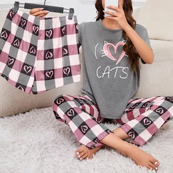 Women's Pajamas Home Suit Soft Comfort Nightwear Loungewear Autumer Crew Neck Tops and Shorts Pajama Pants 3 Piece Pyjama Femme