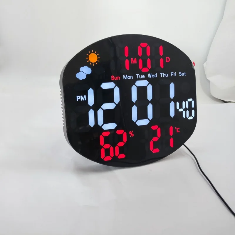 Wetterstation Große Digitale Wanduhr TEMP Luftfeuchtigkeit Datum Woche Nachtmodus Tischuhr 2 Alarme 12/24H USB LED Wecker – Detail 10