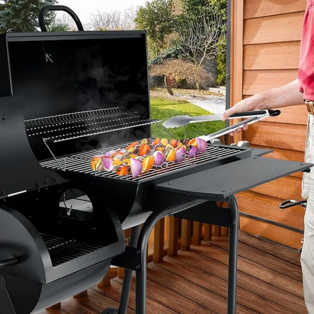 

Charcoal Grill, Square Outdoor Grills & Smokers, Large Barrel Charcoal Grills with Grill Cover & Griddle for Camping, BBQ Grills