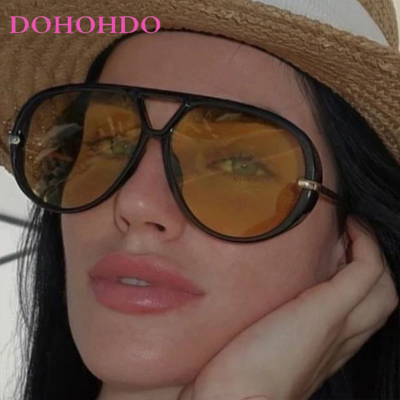 Retro Luxury Metal Leg Oversized Pilot Double Bridge Outdoor Drive Women Sunglasses Punk Men Sunglass Brand Travel Shades UV400