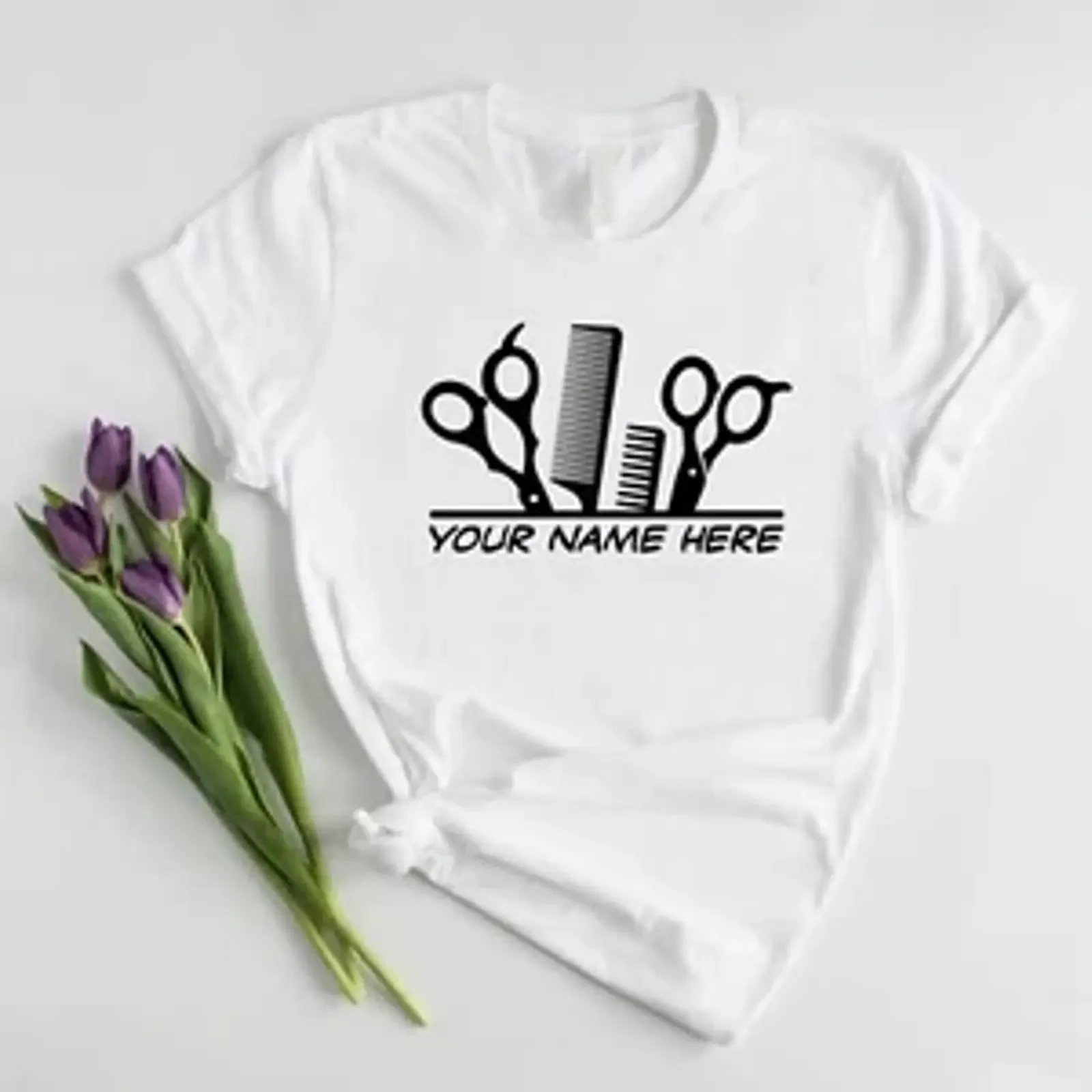 Personalisiertes T Shirt Friseur Name individuell bedruckt Geschenk Top vintage Washed Unisex Casual Top For Everyday Wear