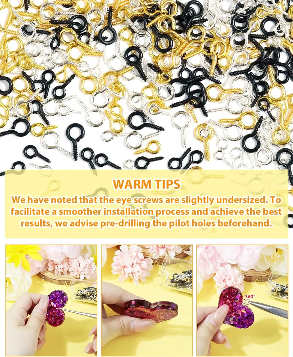 6er-Set Gold & Silber Kleine Schraubösen für Schmuckherstellung & DIY-Bastelarbeiten, Mini-Ösenschrauben für Kunstprojekte & Perlenanhänger – Detail 6