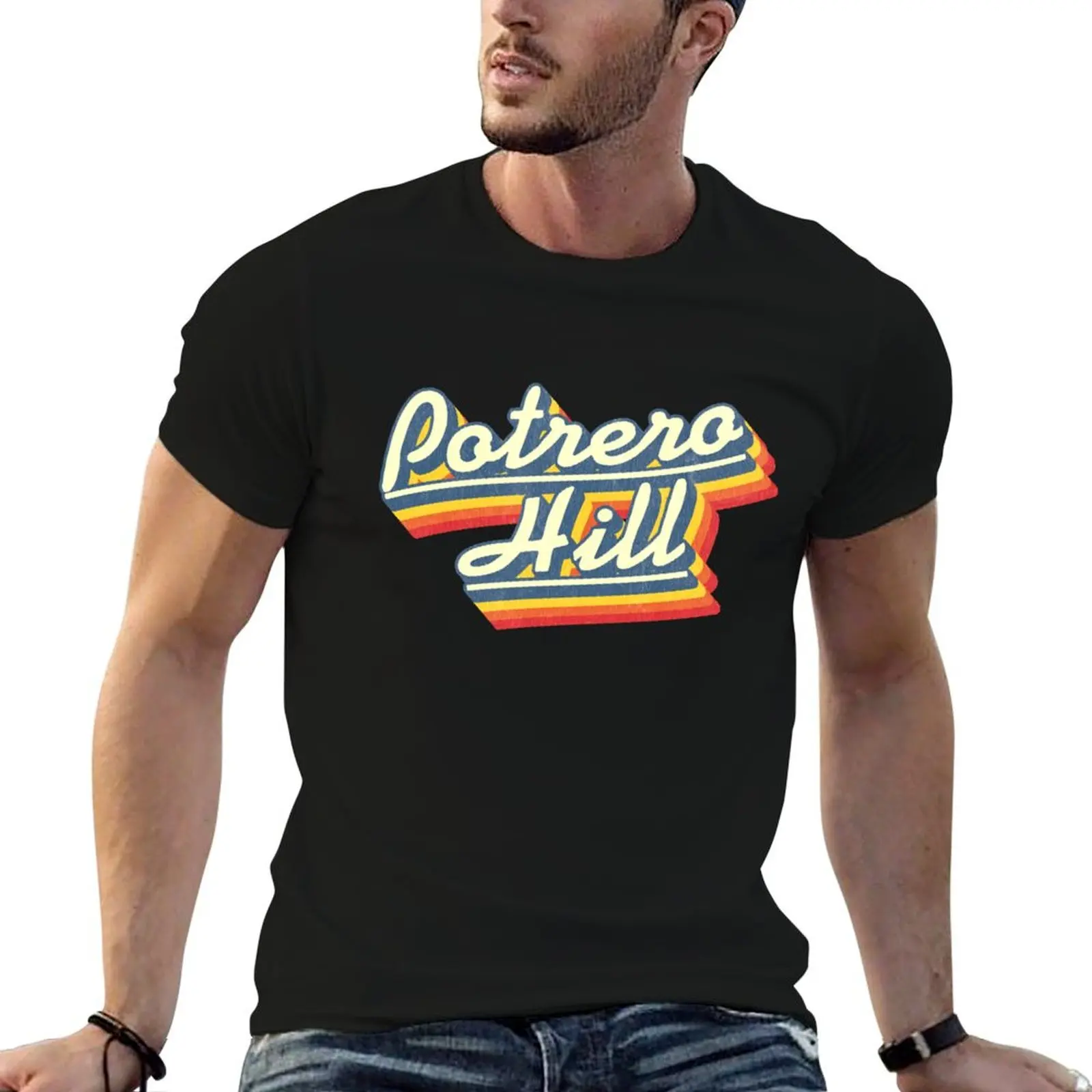 Potrero Hill Retro Rainbow T-Shirt plus size tops Funny t-shirt mens graphic t-shirts big and tall