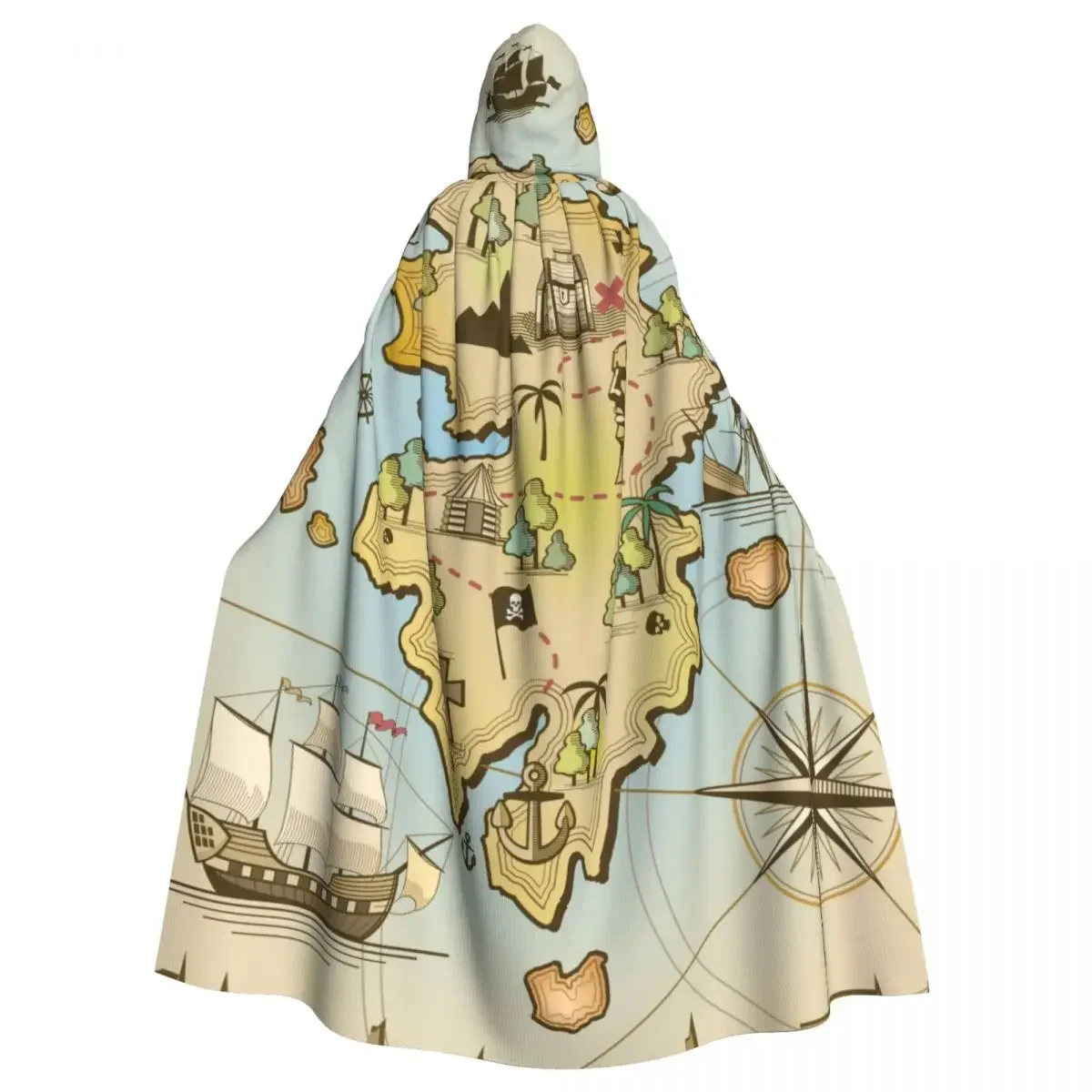 Unisex Adult Treasure Island Map with Hood Long Witch Costume Cosplay