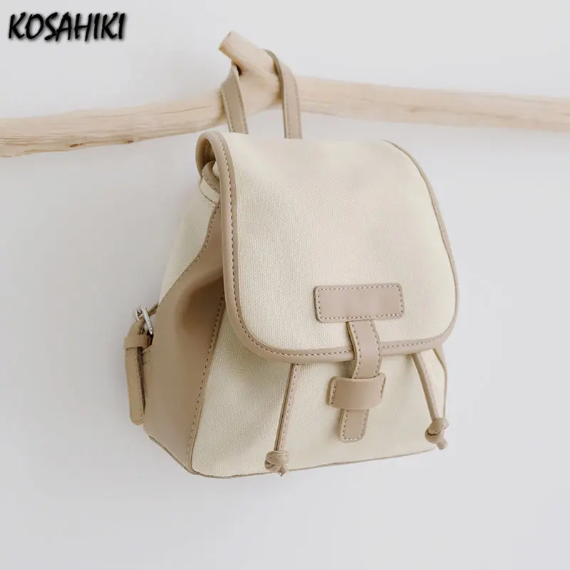 

Japanese Korean Ins Fashion Schoolbag Y2k Casual All Match Women Backpacks Students Contrast Color Simple Aesthetic Canvas Bags