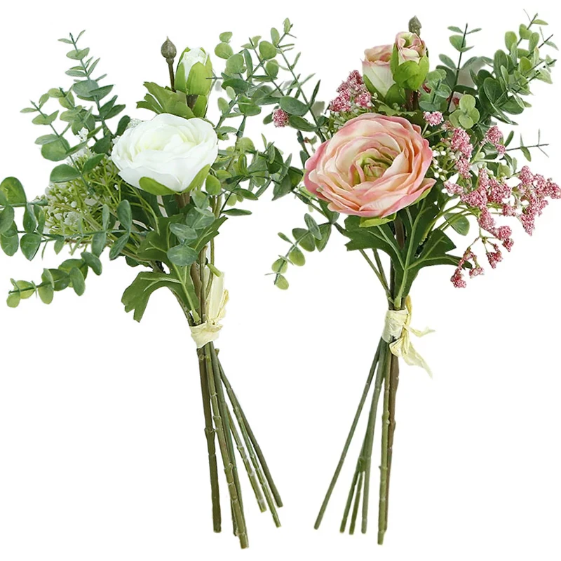 Flores artificiais verde eucalipto folha peônia buquê para casamentos decoração floral picaretas jardim diy acessórios de decoração para casa