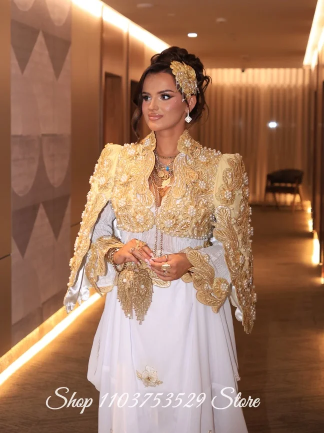 Exquisites traditionelles algerisches Hochzeitskleid, goldbesticktes arabisches Brautkleid, maßgeschneidertes muslimisches Hochzeitskleid, exquisites Abendkleid.
