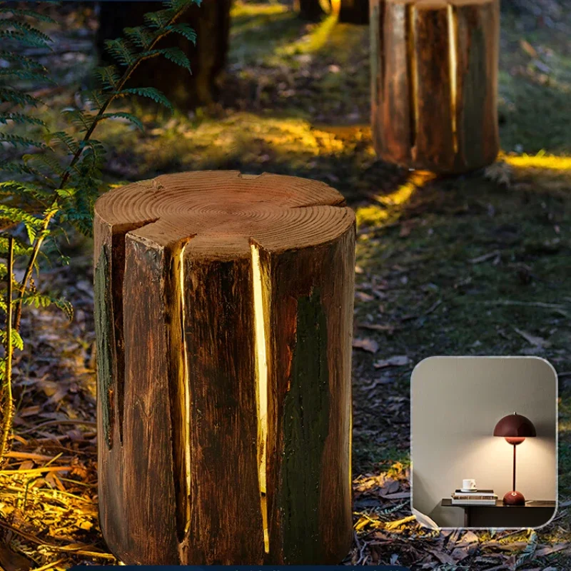 Outdoor Wooden Pile Lawn Lamp Led Waterproof Tree Pile Lamp Simulation Wood Grain Villa Garden Courtyard Landscape Lamp