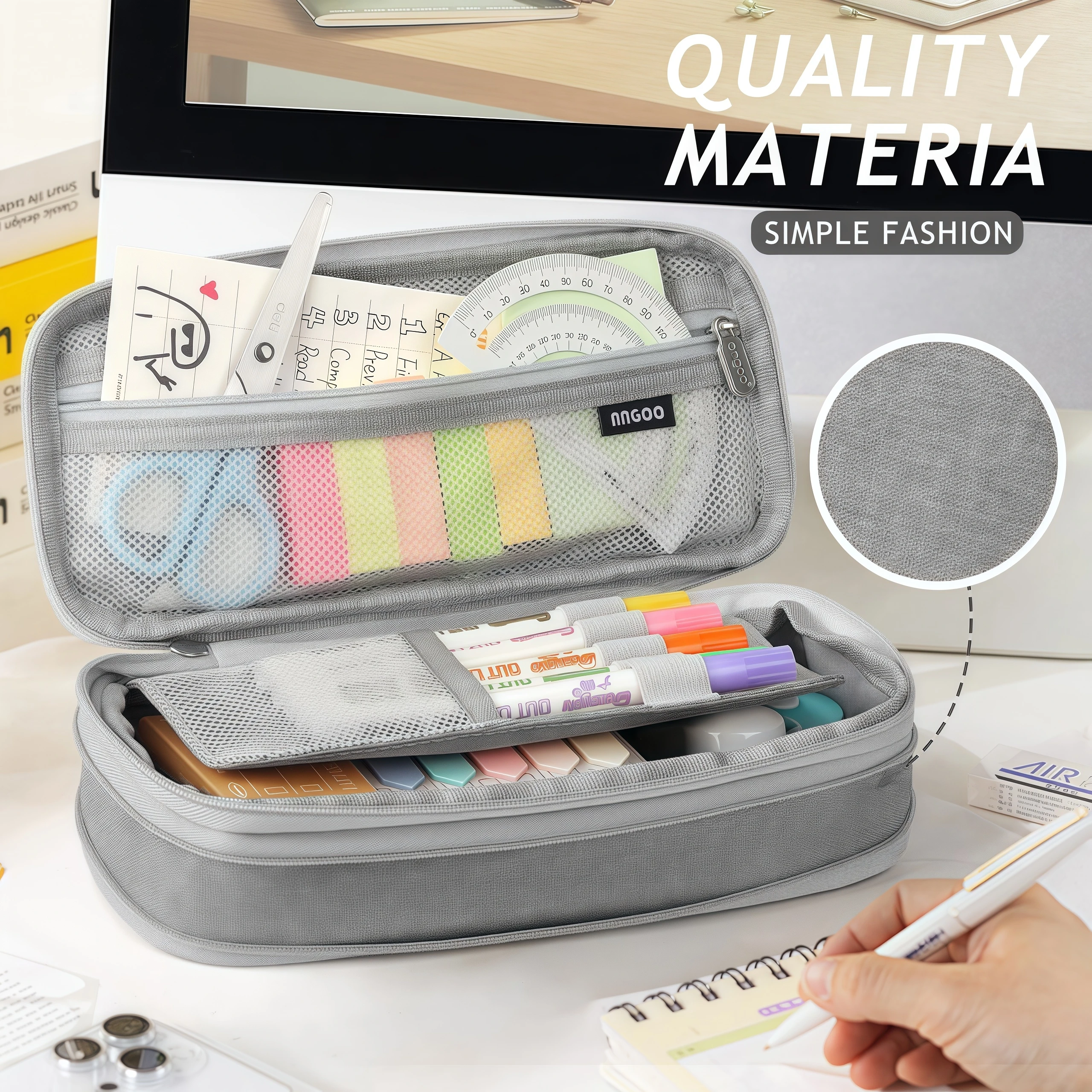 Multi-functional double-layer canvas pencil case, large-capacity waterproof stationery bag, perfect school supplies