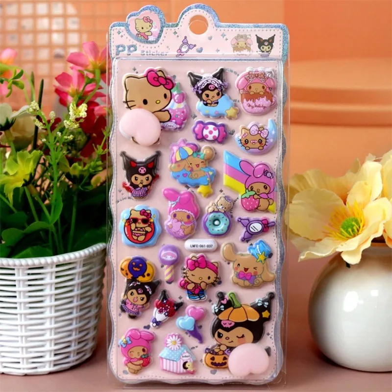 Populaire schattige Sanrio Happy Butt-stickers Hello Kitty Kuromi 3D zachte stress cartoon bubble bloemen cadeau