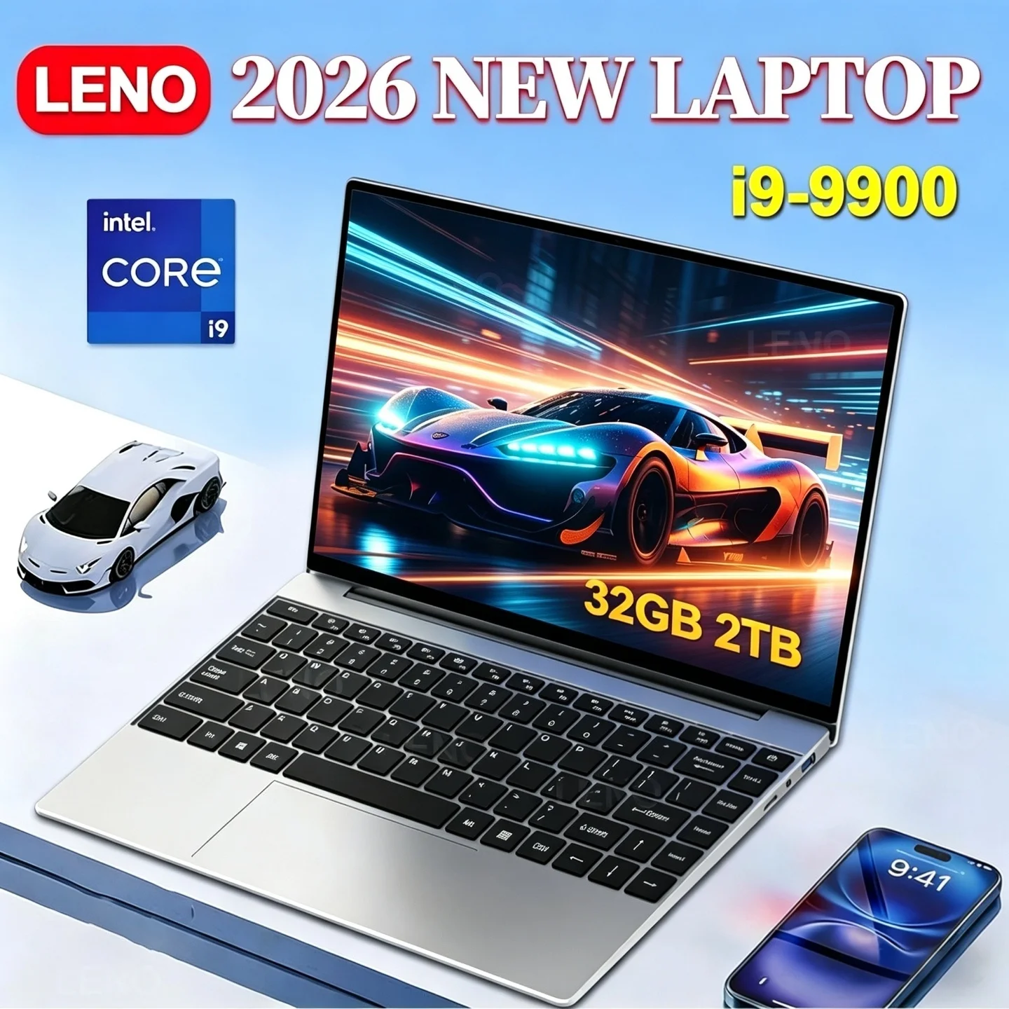 New 2026 LENO 15.6" Gaming Laptop  Intel Core i9-9900 32GB RAM 2TB SSD  Windows 11 1080P Ultra Slim Notebook for Gamer & Office