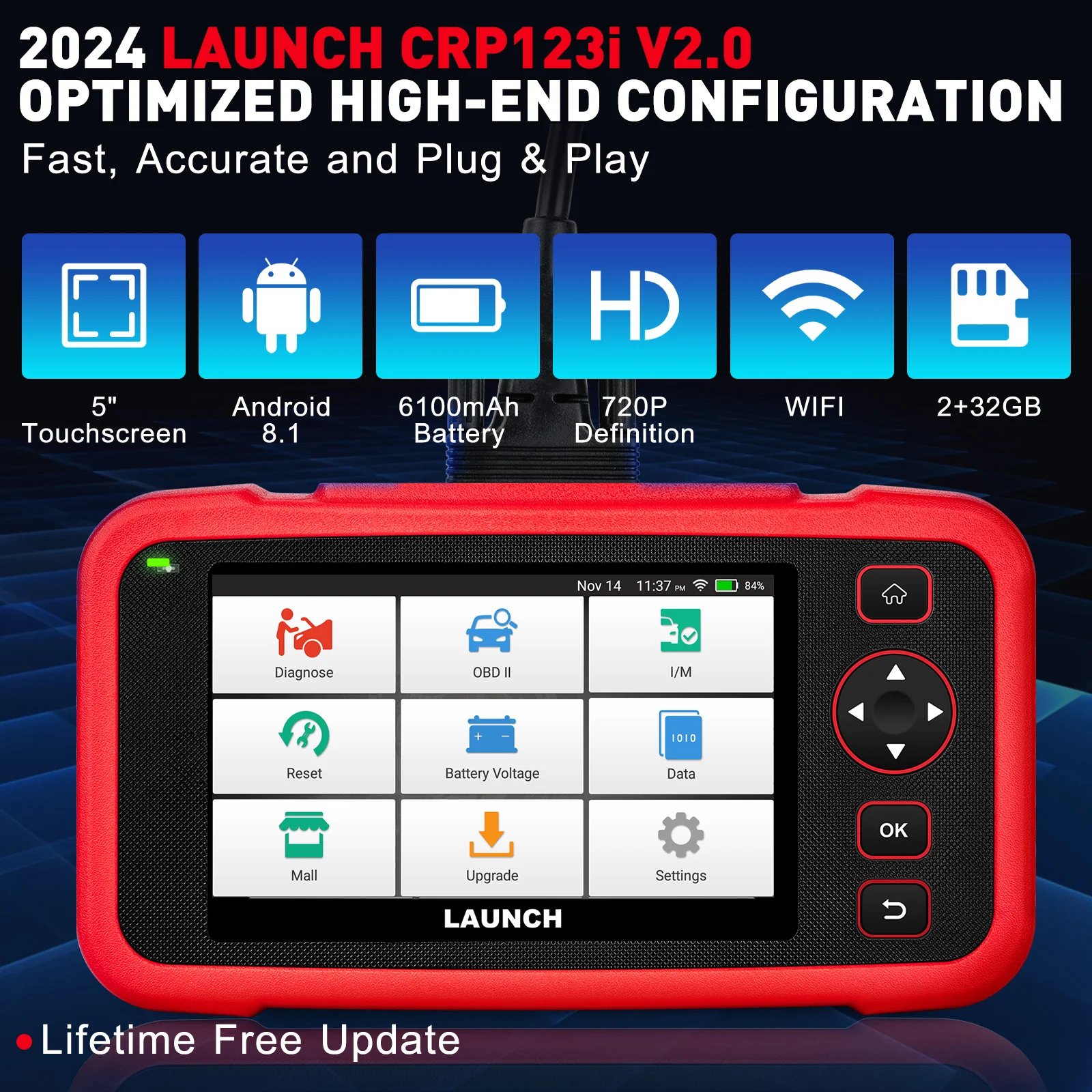 Lancering X431 CRP123I V2.0 autodiagnostische hulpmiddelen ABS SRS-motor AT 4-systeem met 7 service Levenslange gratis update OBD2-scanner