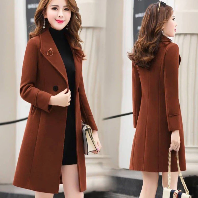 

Модное новое шерстяное пальто, темпераментное женское длинное осенне-зимнее утепленное Новое модное приталенное свободное шерстяное пальто-поло с воротником
