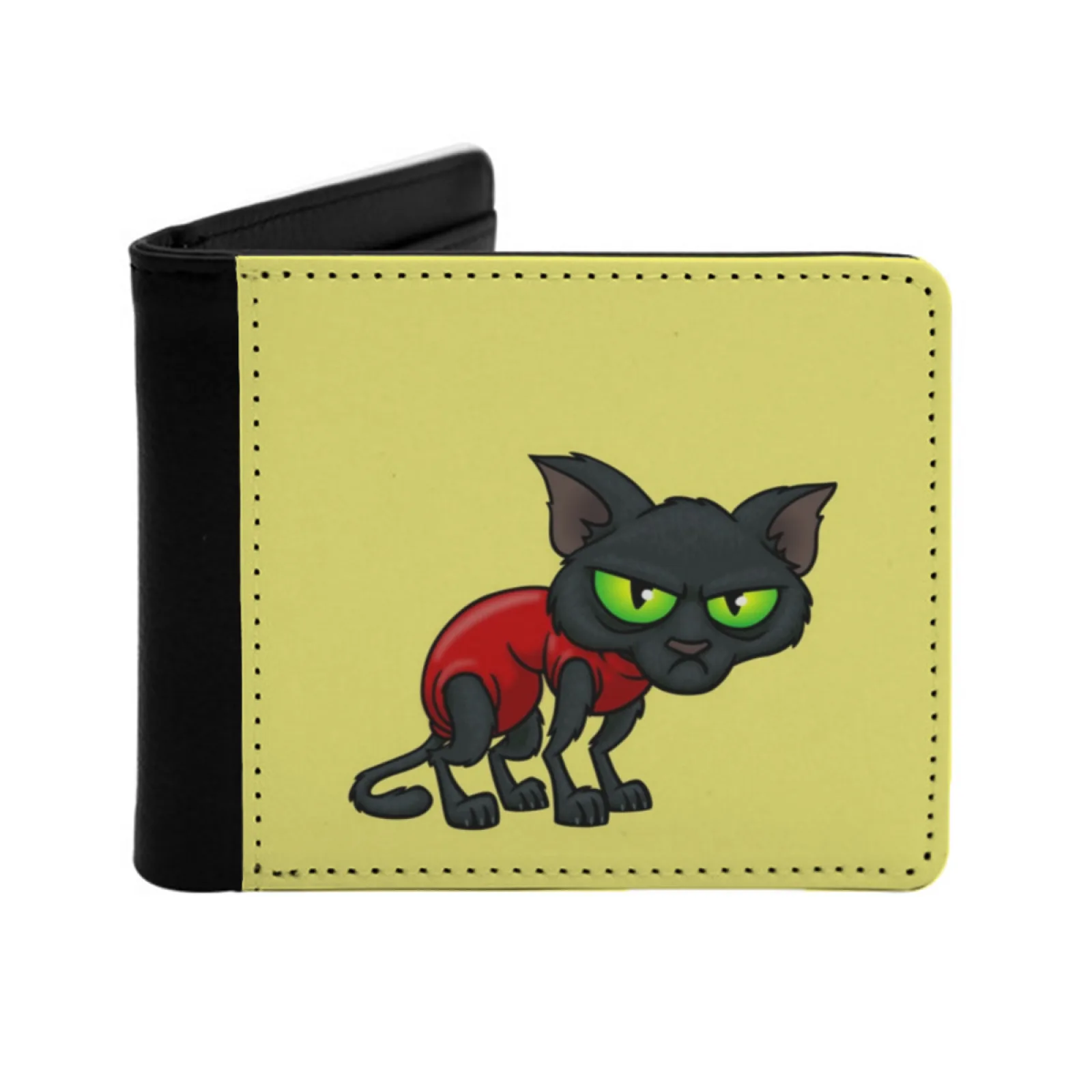 

Surly Black Cat With Green Eyes In A Tight Red Onesie Personalized Wallet For Men And Women Pu Leather Short Pocket Purse Surly