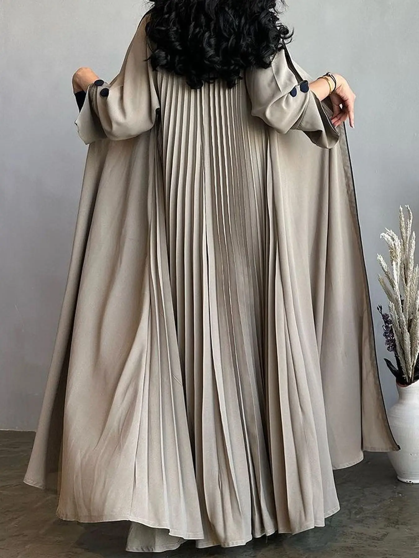 2024 New Muslim Ramadan Eid Black Beige Open Kimono Abaya Contrast Color Shalwar Kameez Casual Loose Moroccan Gulf Women Robe