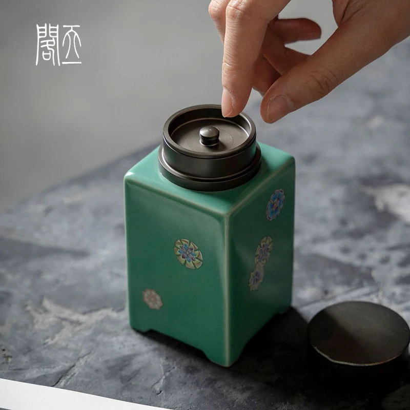 

Tianyige Double-Layer Sealed Ceramic Tea Canister with Tin Lid Tea Storage Warehouse Stone Green Tea Accessories for Tea Cere...