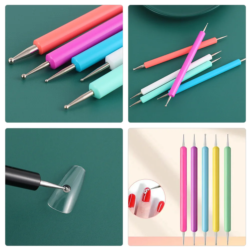 5 Pcs Manicure Tools Set Nail Stippling Painting Supplies Plastic Polymer Clay Dotting for Nails