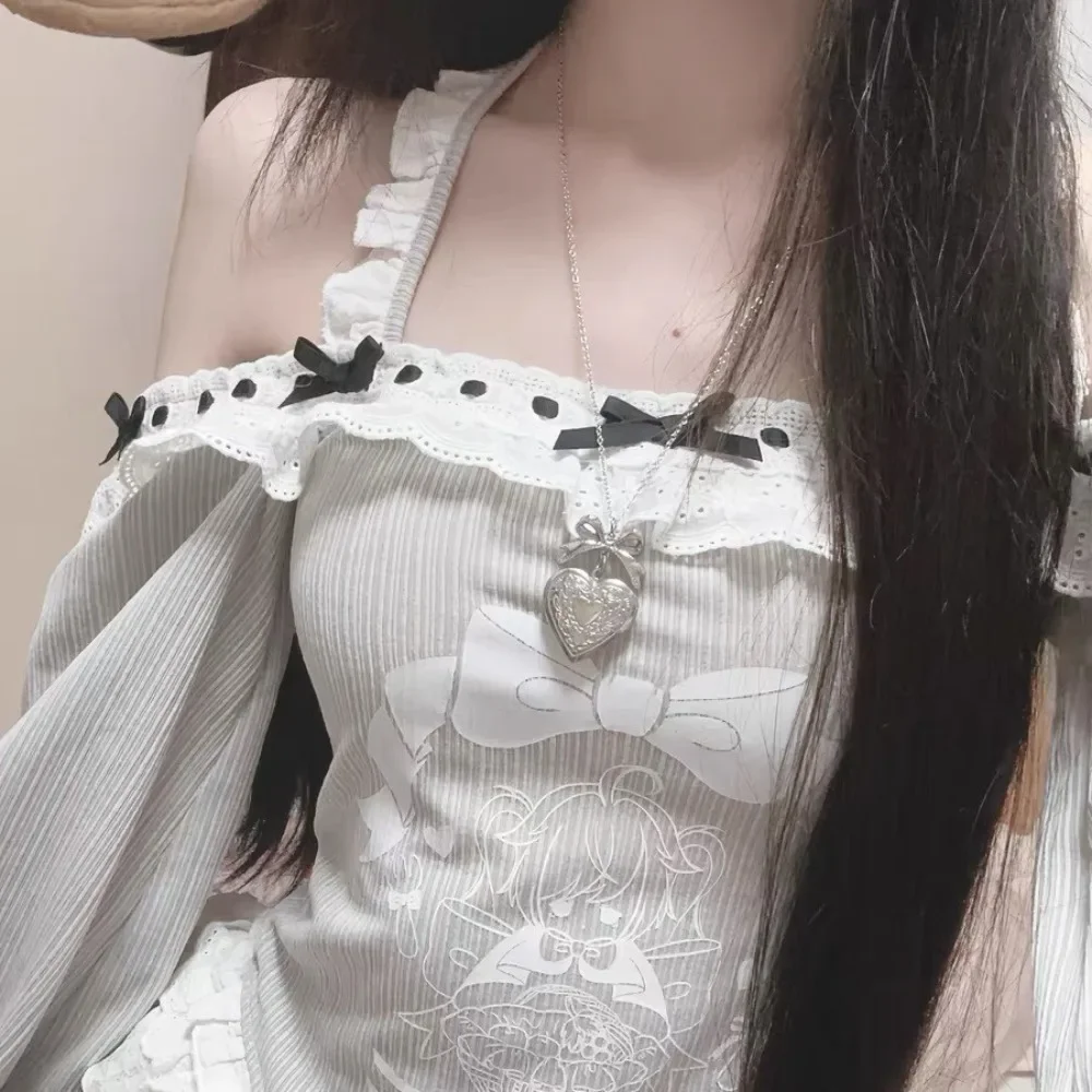 Sweet Cute Sliver Color Bowknot Stereo Hollow Heart Shape Pendant Necklace  for Women Personality Collar Chain Y2K Jewelry Gift
