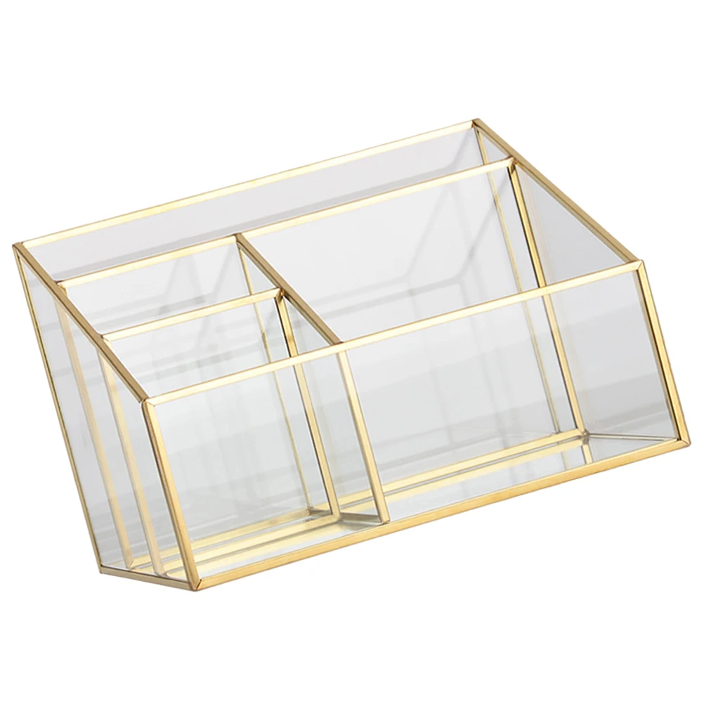 

Metal Frame Glass Storage Box Large Capacity Transparent Design for Makeup Brushes Accessories Lipstick Holder Office Sponge