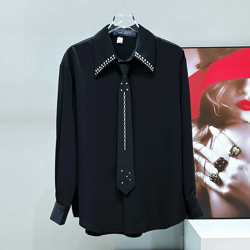 PFHQ المتخصصة مسمار حبة التعادل تصميم الكتف وسادة قميص رجالي صورة ظلية فضفاضة بسيطة رداء علوي غير رسمي بدوره إلى أسفل طوق موضة 21E3683