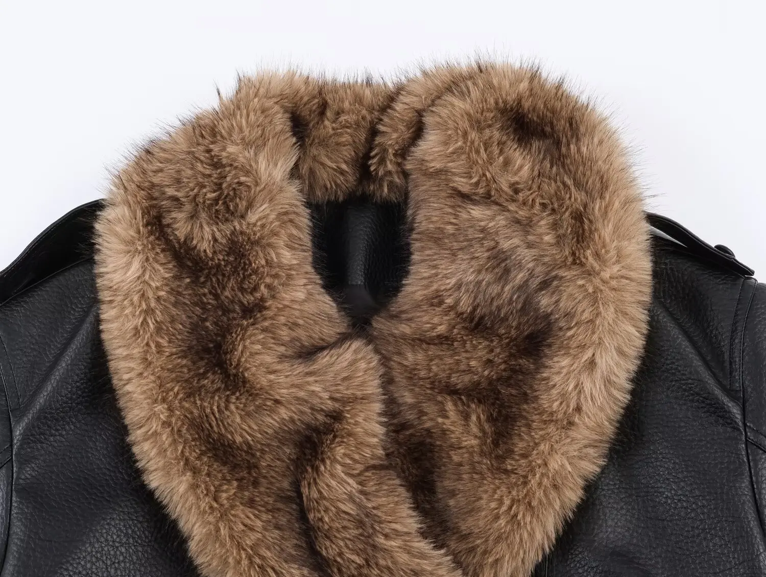 2025 autumn and winter new European and American style artificial fur detachable collar imitation leather jacket