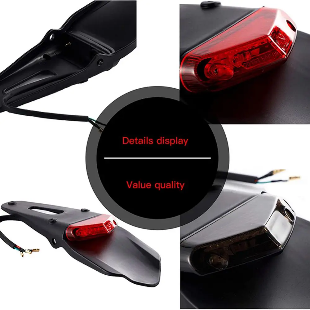 Motorcycle Rear Fender License Plate Bracket Holder With 12V LED Taillight Brake Lamp Universal For Enduro Off-Road Bike