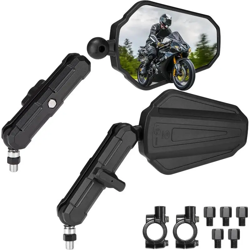 1Pair Universal Angle Adjustable Folding Motorcycle Handlebar Side Mirrors For Adventure Dirt Street Bike ATV ABS Nylon
