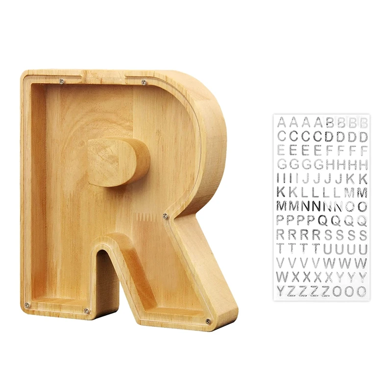 Wooden Personalized Piggy Bank Toy Alphabet For Kids Money Jar Coin Adults Saving Box Letter Decor