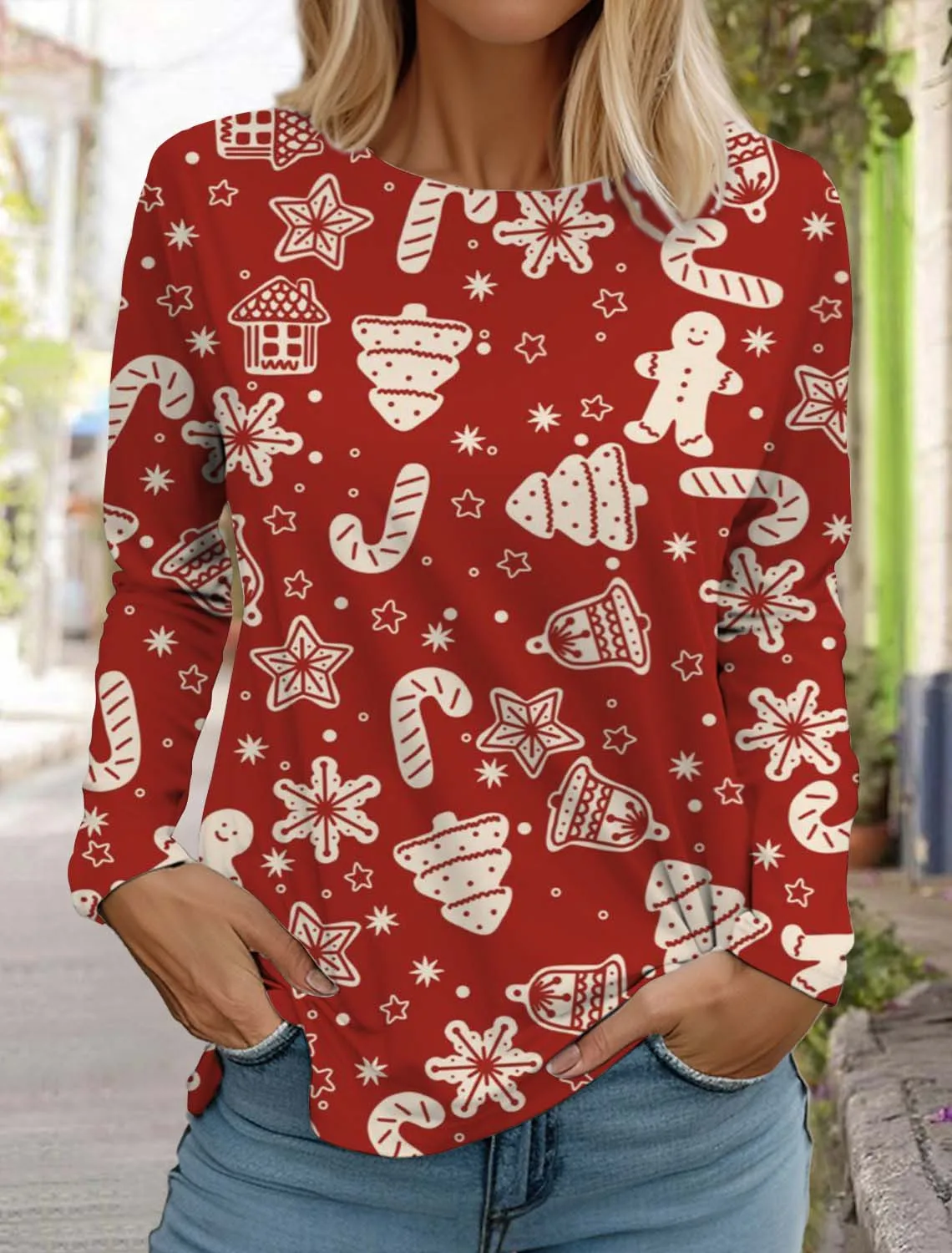 Christmas Women's Long Sleeve Santa Claus 3D Pattern T Shirt  Autumn Fashion 2024 Women's Top Harajuku  Pullover Clothing