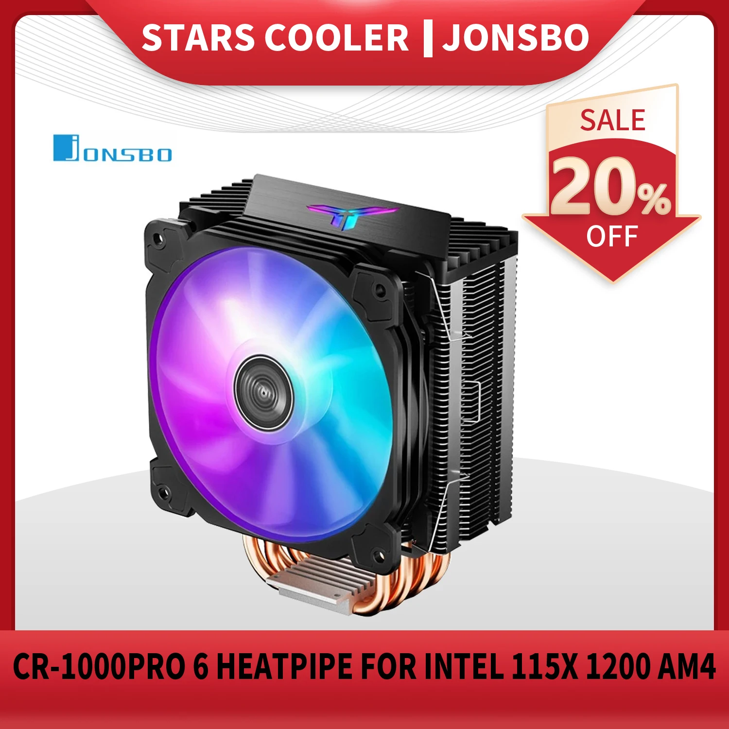 JONSBO CR-1000 PRO 6 тепловых трубок для Intel 115X 1200 AM4 CPU Cooler, тихий ШИМ 4-контактный вентилятор, кулер для настольного ПК