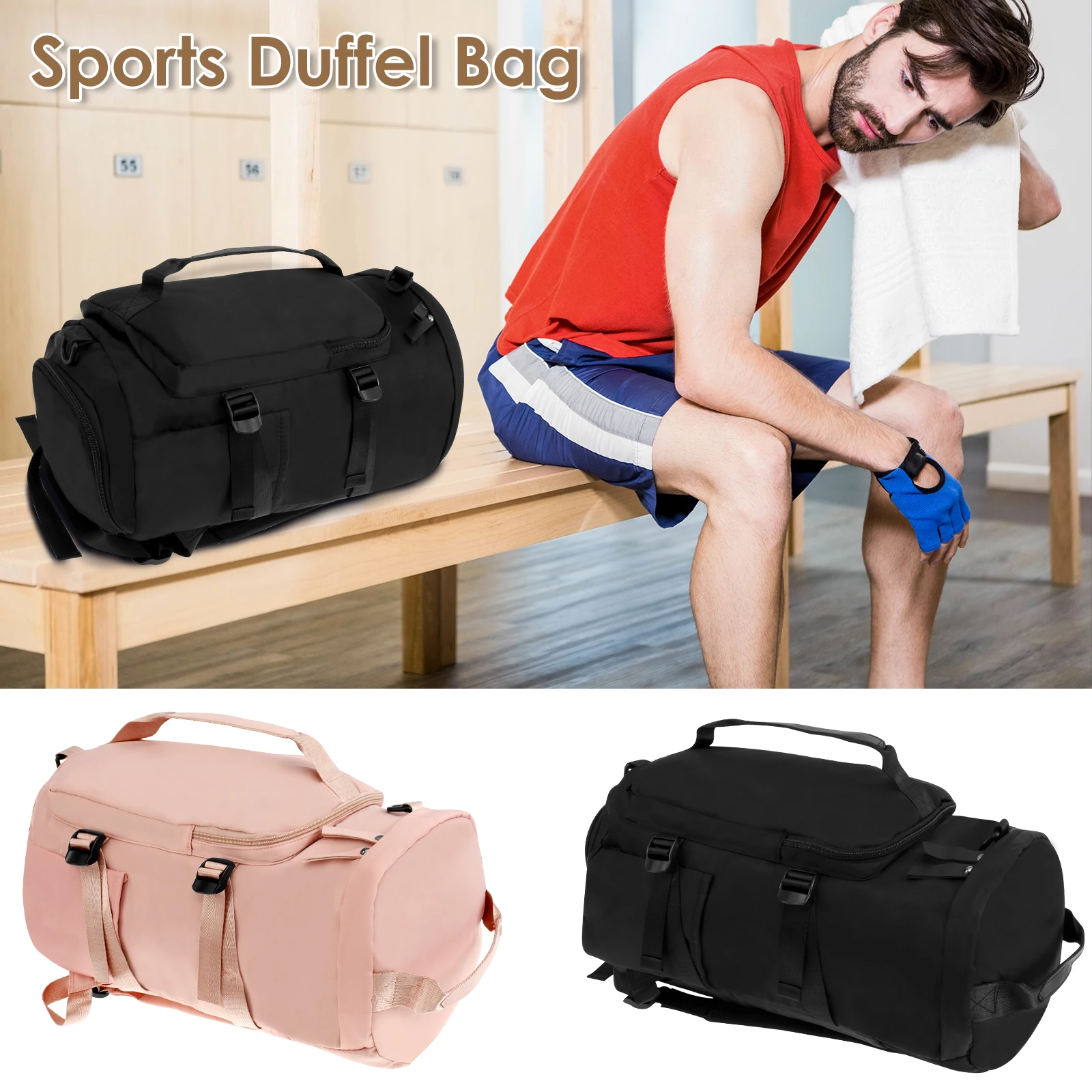 Gym Bag Large Capacity Workout Gym Backpack with Shoe Compartment Waterproof Gym Duffel Bag Pink/Black Weekend Travel Overnight