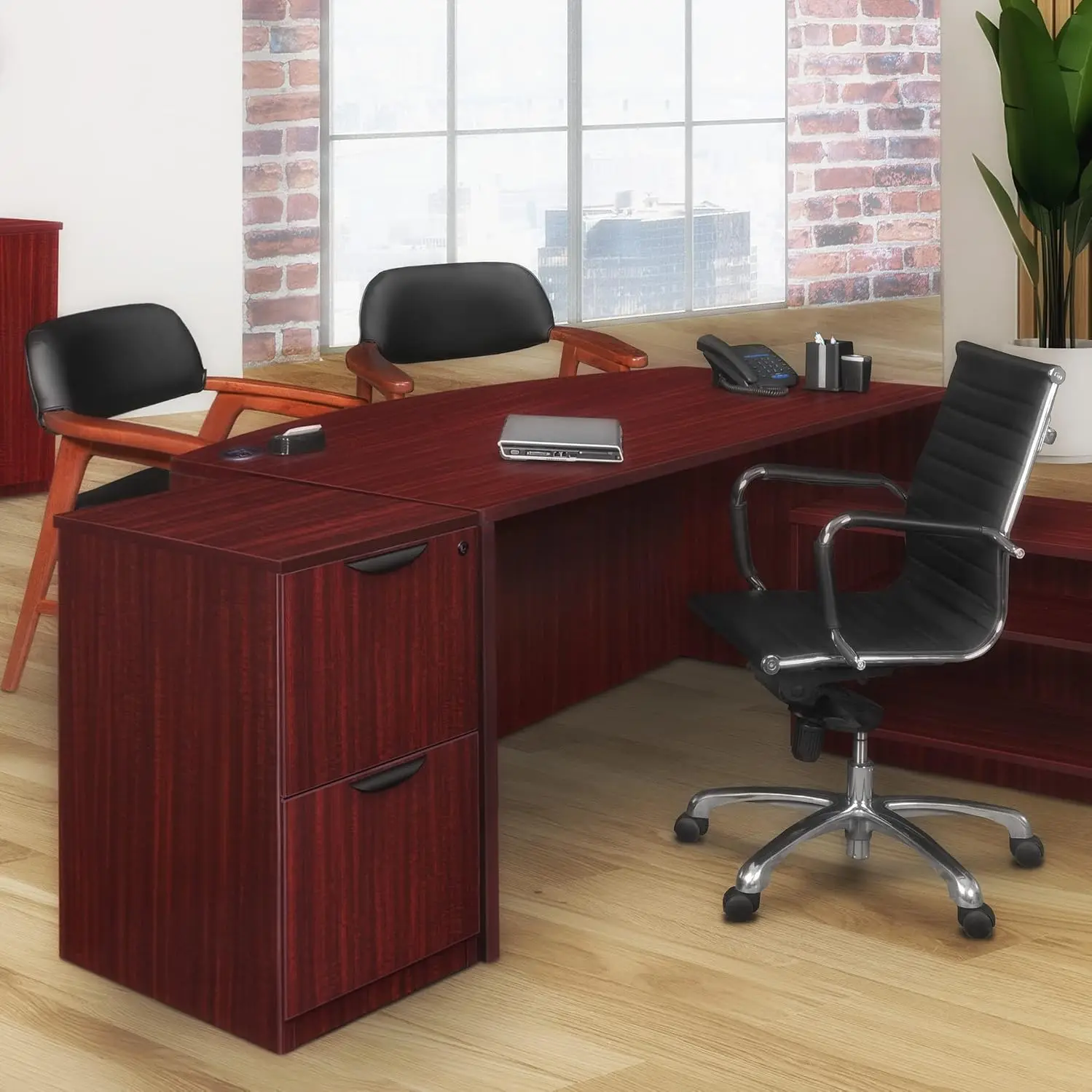 2 Drawer Wood Lateral File Cabinet Office Storage Furniture Mahogany Finish, Customized