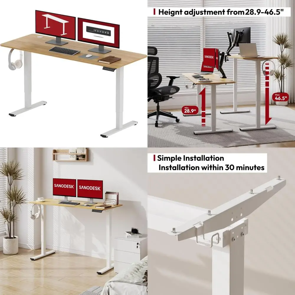 adjustable height electric desk 55x24 inches for home office, sit-stand computer workstation
