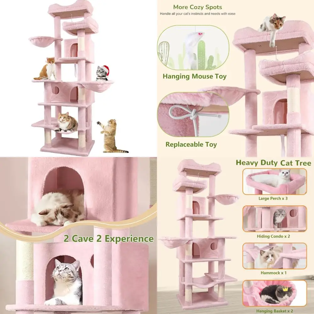 

Многоуровневая большая кошачья башня для дома со съемной подушечкой, сизалевыми когтеточками, гамаком и кондоминированием для кошек